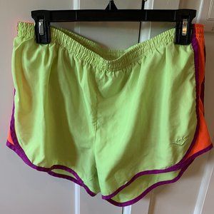 Multi-colored athletic shorts, size large